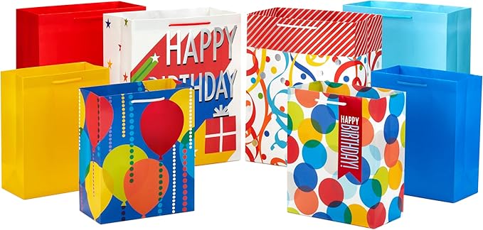Hallmark Assorted Birthday Gift Bags (8 Bags: 4 Medium 9", 4 Large 13") for Kids, Teachers, Grandchildren, Adults, Sibling...