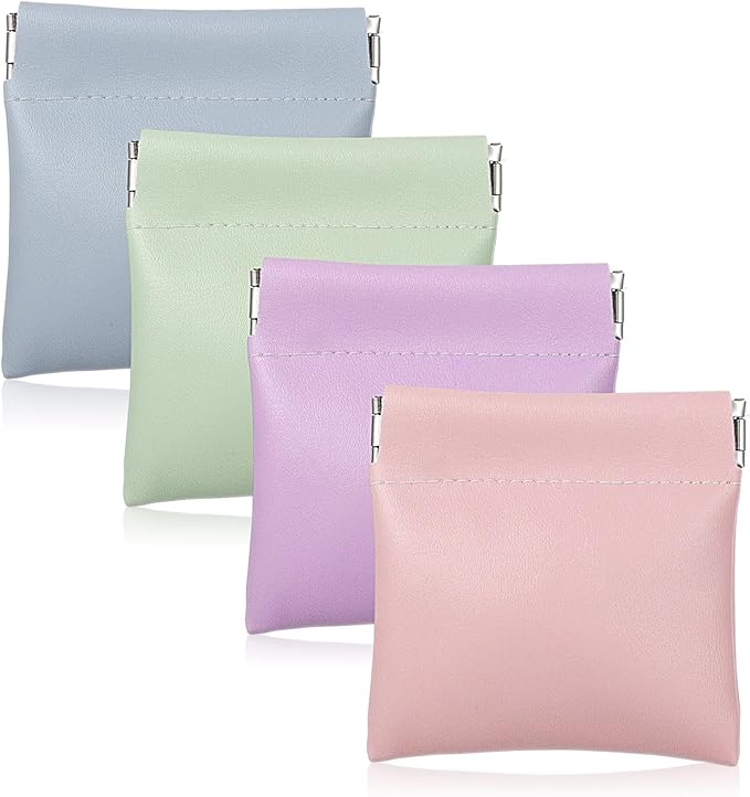 Ezymivs 4Pcs Mini Squeeze Coin Purse, 3.1in Waterproof Portable No Zipper Self-closing Small Makeup Pouch Unisex Travel Co...
