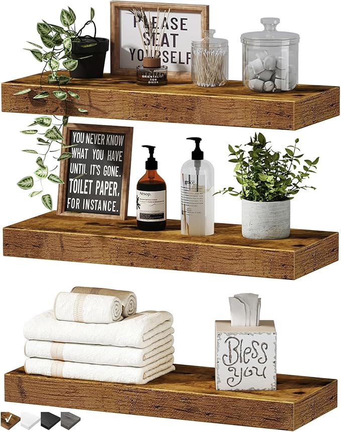 QEEIG Floating Shelves for Wall Bathroom Shelf Bedroom Kitchen Living Room Hanging Book Shelves Small Farmhouse Decor 16 i...