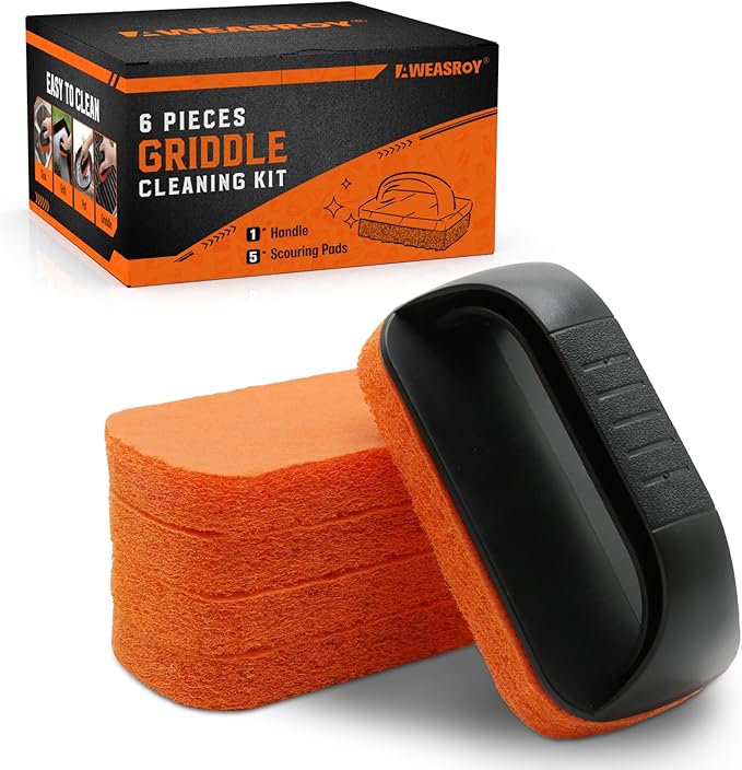 6-Piece Griddle Cleaning Kit for Blackstone, Flat Top Grill Cleaning Kit Non-Scratch Scouring Pads for Kitchen - 5 Scrubbe...