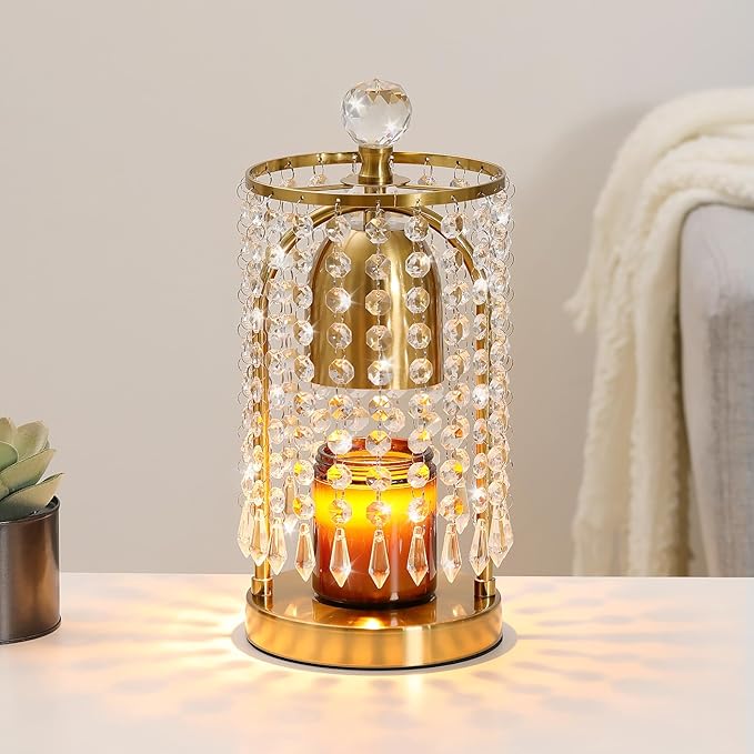 Lewondr Candle Warmer Lamp with Timer & Dimmable, Candles Warmer Lamp Crystal Wax Melt Tool with 2 Bulbs, Electric Candle ...
