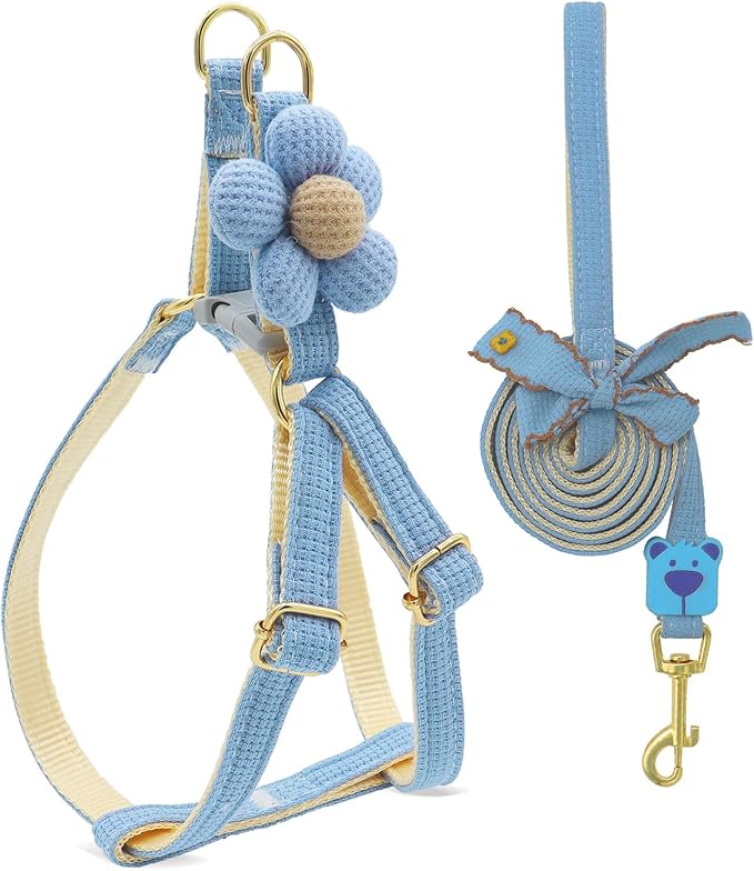PETCARE Cute Cat Harness and Leash Set, Blue Flower Cat Walking Harness with Bow Tie Cats Leash, Easy Walk Lightweight Ste...