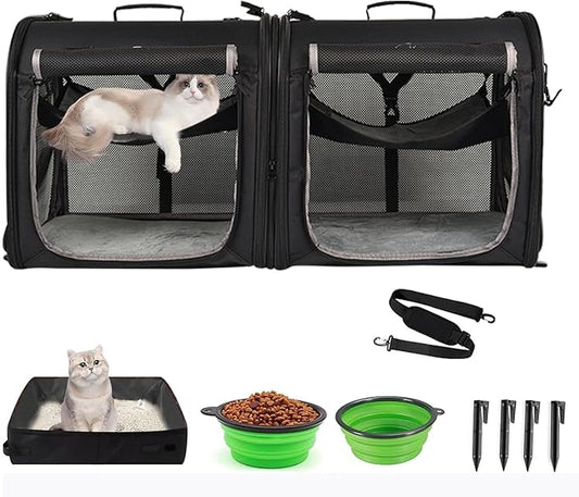 Wakytu Portable 2-in-1 Pet Carrier for Medium Dogs Large Cat Carrier for 2 Cats Travel Double Dog Crate Set with Portable ...