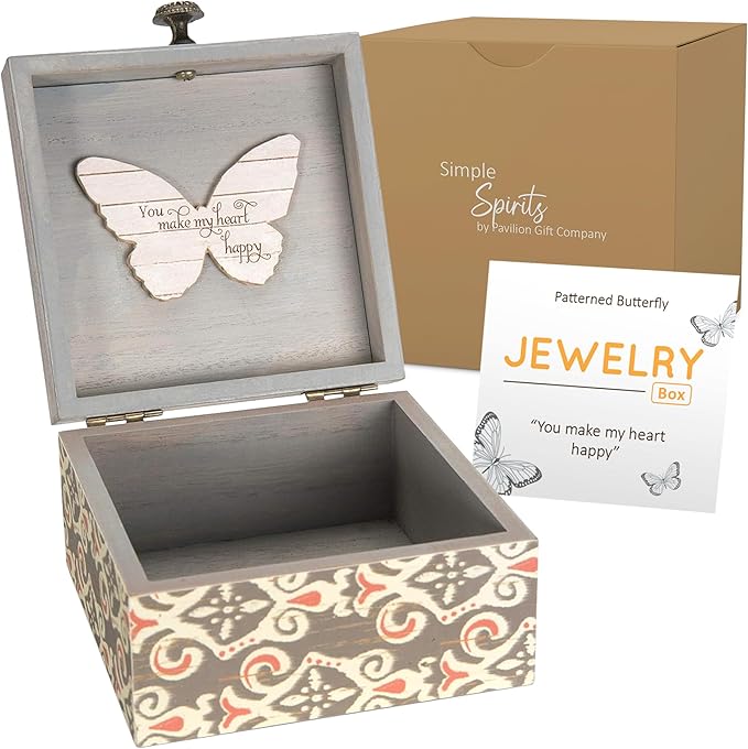 Pavilion 'Simple Spirits Butterfly' 41102 - Wooden Hinged Keepsake Box with Patterned Design and Printed Message for Frien...
