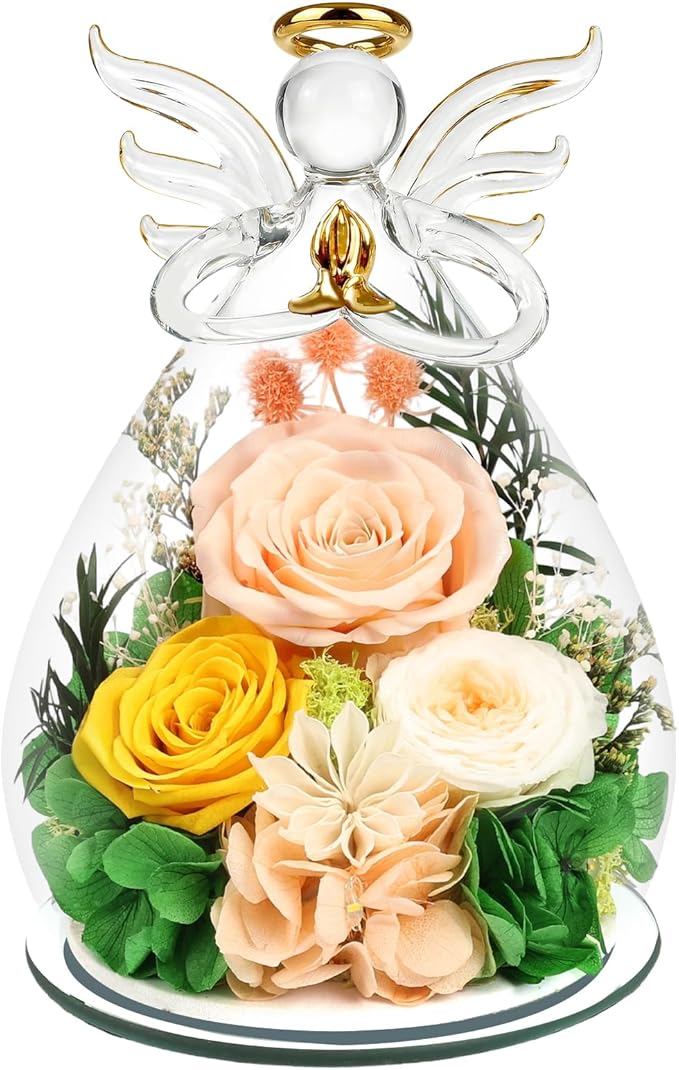 Gifts for Women Preserved Rose Forever Flower Eternal Roses in Glass Angel Figurines Fresh Flowers for Delivery Prime Moth...