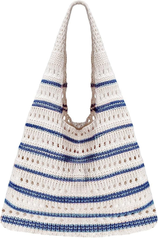 Sightor Crochet Tote Bag, Mesh Beach Bag Knit Summer Hobo Bag Vacation Boho Tote Bag for Women