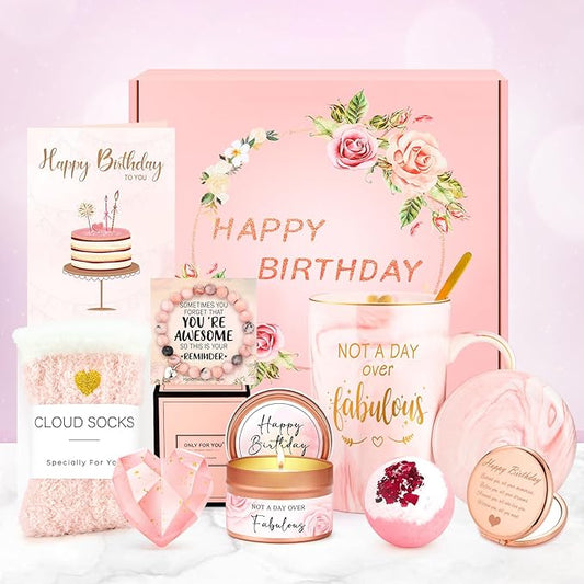 Birthday Gifts for Women Happy Birthday Gift Baskets for Women Unique Not A Day Over Fabulous Mug Gift ideas Pink Gifts Bo...