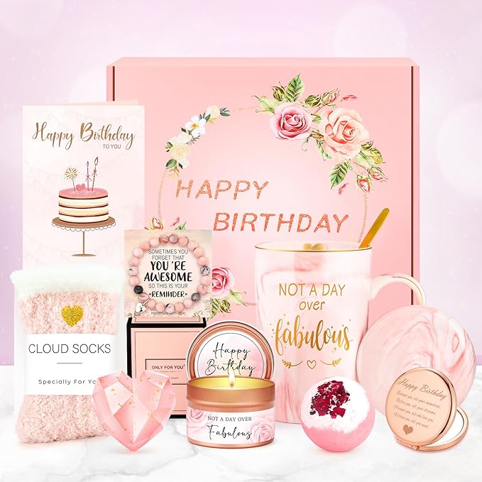 Birthday Gifts for Women Happy Birthday Gift Baskets for Women Unique Not A Day Over Fabulous Mug Gift ideas Pink Gifts Bo...