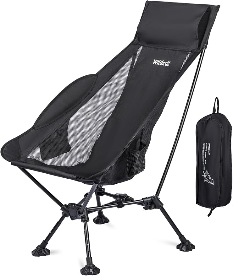 WildCall Lightweight Folding High Back Camping Chair with Head Support, Compact Beach Chair with Anti-Sinking Large Feet a...