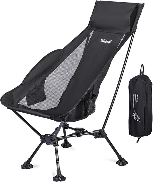 WildCall Lightweight Folding High Back Camping Chair with Head Support, Compact Beach Chair with Anti-Sinking Large Feet a...