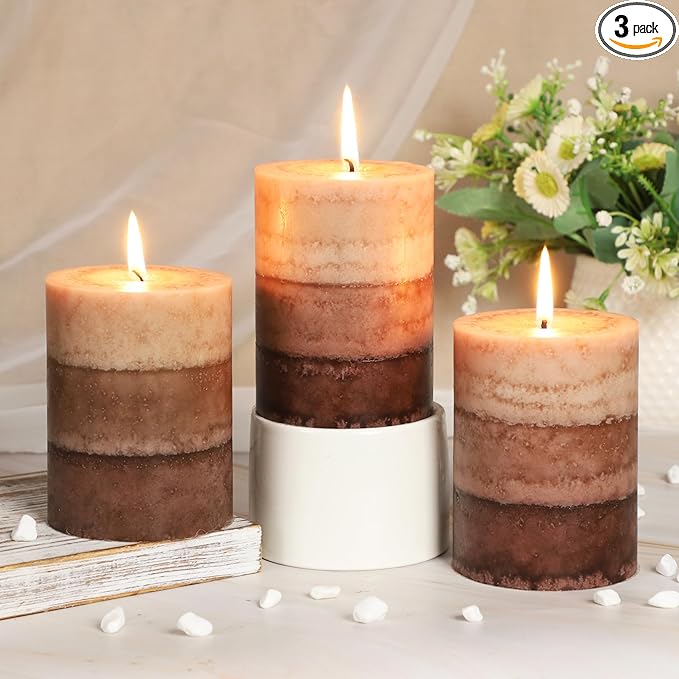 Cafemoon Coffee Pillar Candles, Aromatherapy Scented Candles, 35+ Hours Burn Long Lasting, Set of 3 Tall 3x4 Inch Dripless...
