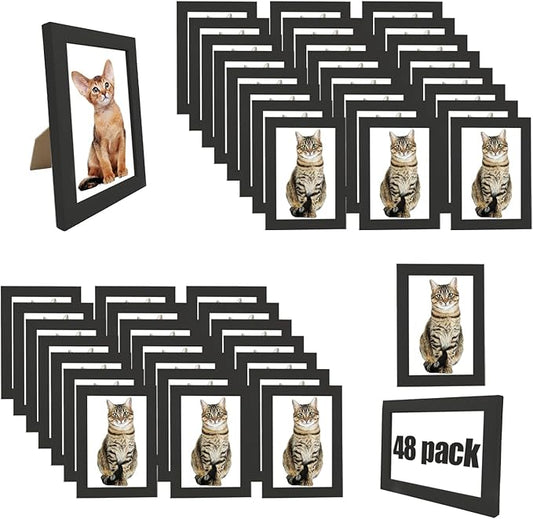 WHEATHUSK 4x6 Picture Frame Bulk Set of 48 Black Photo Frames Display 4x6 Photos Gallery Wall Photo Frames Simple Wooden M...