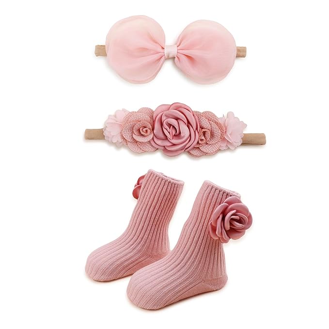 BFNAAgirl Baby Girl Nylon Headbands Socks Set Baby Bow Tie Socks Newborn Flower Socks Elastic Hairbands Hair Accessories G...