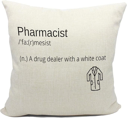 Mancheng-zi Decorative Linen Cushion Cover, 18 x 18 Inch, White, Modern Letter Print Pharmacist Theme, Perfect for Living ...