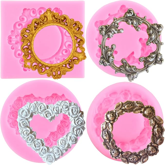 ZiXiang Photo Frame Fondant Mold Baroque Style Picture Frames Silicone Mold Rose Wreath Fondant Molds For Cake Decorating ...