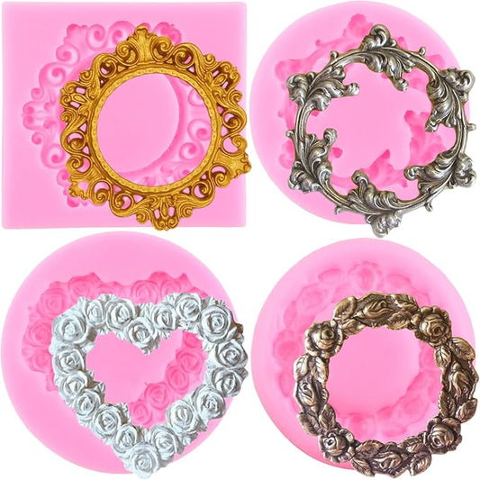 ZiXiang Photo Frame Fondant Mold Baroque Style Picture Frames Silicone Mold Rose Wreath Fondant Molds For Cake Decorating ...