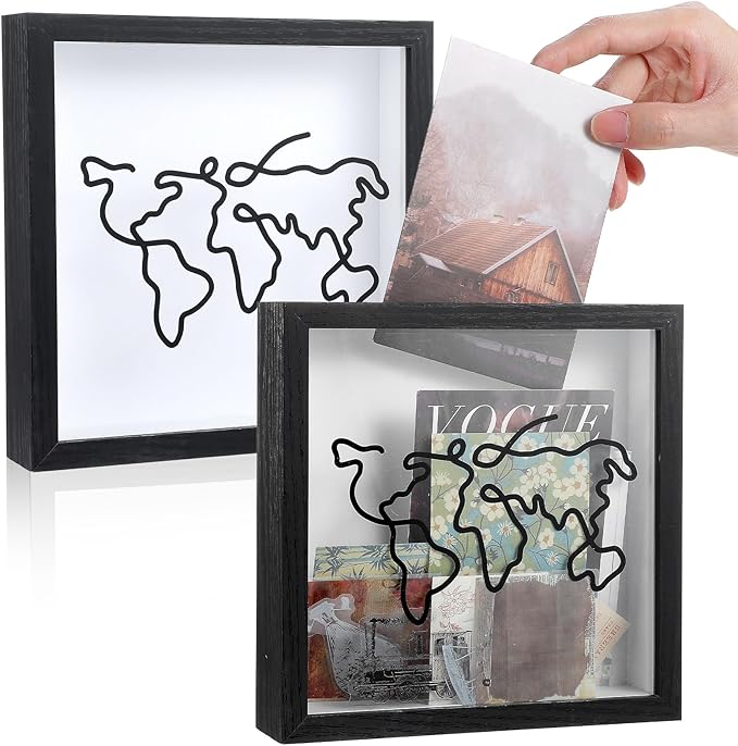 2 Pcs Travel Shadow Photo Keepsake, 8 inch Memory Box Honeymoon Fund Box with Slot Frame Adventure Best Gift for Keepsake ...