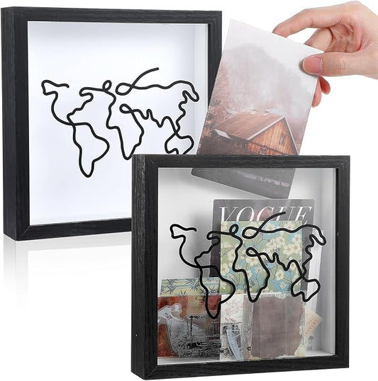 2 Pcs Travel Shadow Photo Keepsake, 8 inch Memory Box Honeymoon Fund Box with Slot Frame Adventure Best Gift for Keepsake ...