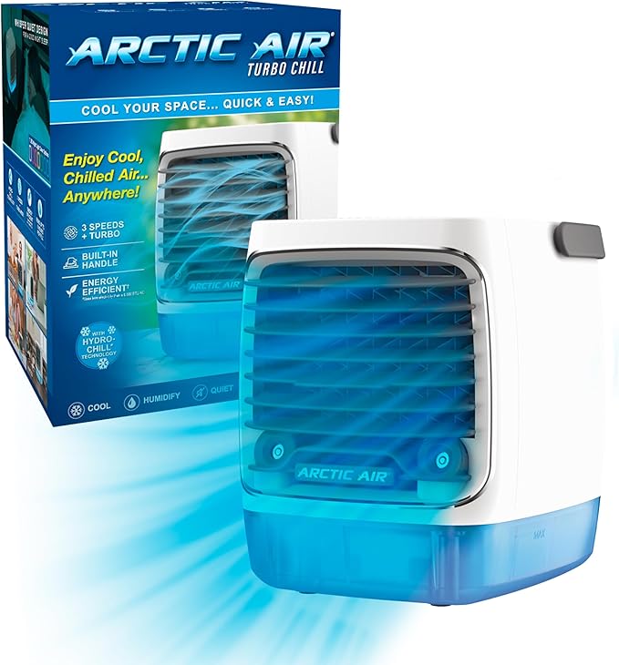 Ontel Arctic Air Turbo Chill Evaporative Cooler with HydroChill Technology, 4-Speed Portable Air Cooler Fan, Up To 8 Hr Pe...