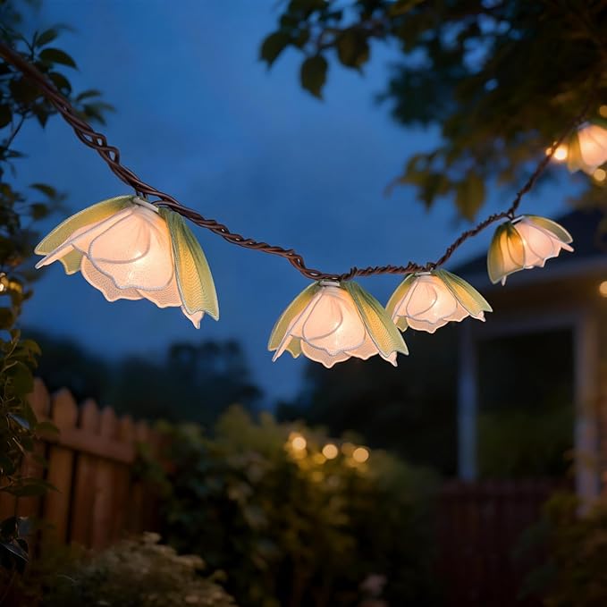TWINKVILLA Decorative String Lights Plug in with 10 Bulbs, Flower Garland Fairy Lights Connectable Weatherproof Outdoor In...