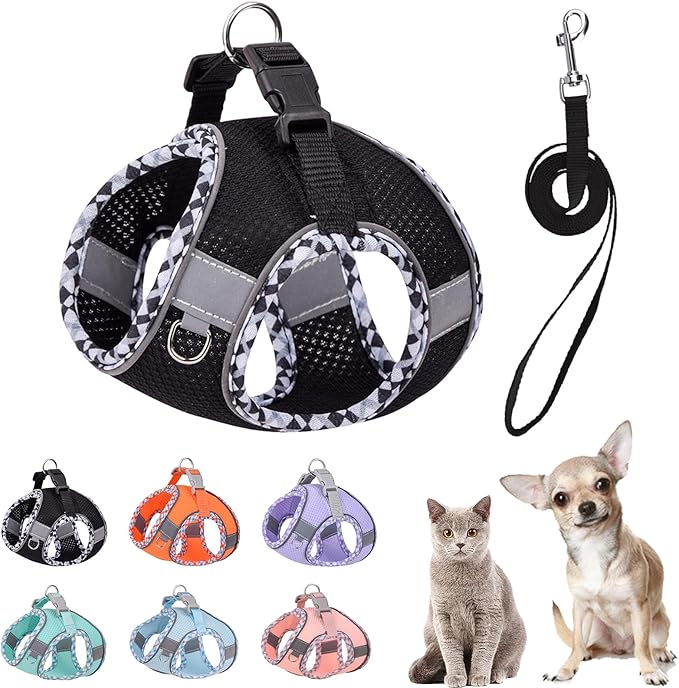 PETPUBGNZS Cute Plaid No Pull Dog Harness for Small Dogs Soft Mesh Small Dog Harness and Leash Set Easy Walk Step in Puppy...