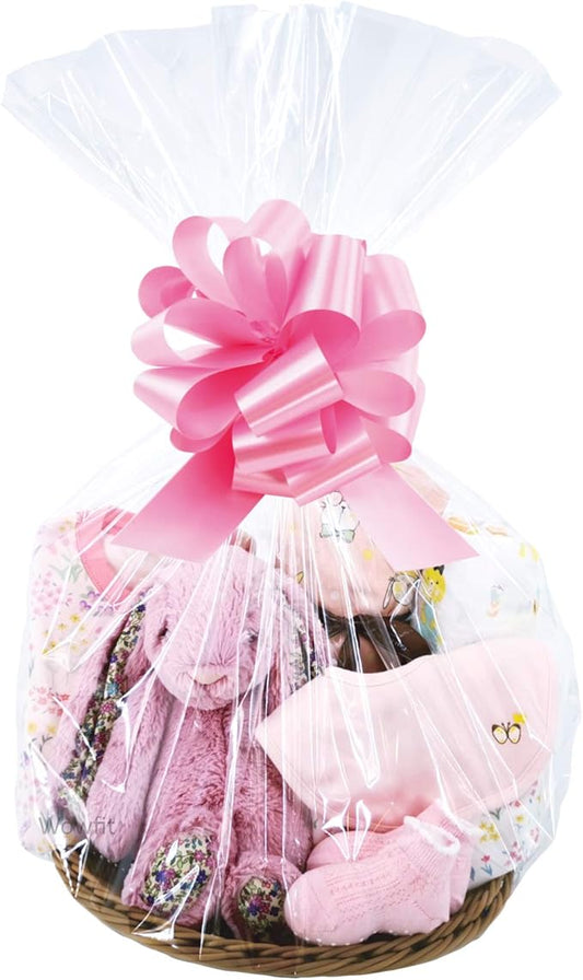 Wowfit Cello Bags,10 CT 18x30 inches Clear Cellophane Bags Perfect for Gift Baskets, Presents, Weddings, Bridal/Baby Showe...