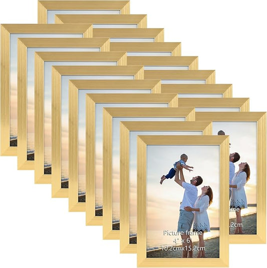 Hoikwo 18 Packs 4x6 Gold Multi Plastic Picture Frames Set with Plastic Cover for Family Photos, Artwork, Light Weight Bulk...