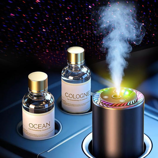 Smart Car Air Freshener with Star Light & 100ml Diffusers Oil Refills, Auto On/Off Aroma Diffuser, 3 Adjustable Mist Modes...
