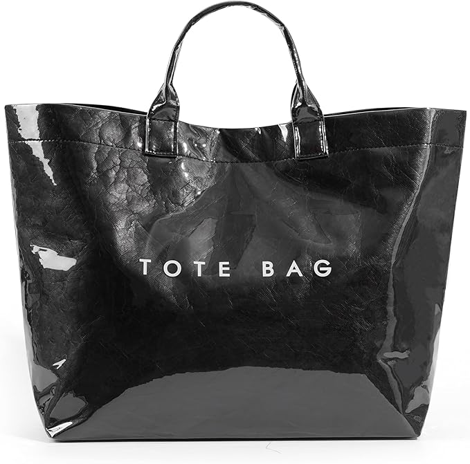 Lushandy PVC Tote Bag Women's Plastic Tote Purse Large Letters Print Hobo Handbag for Work, Beach, Gift
