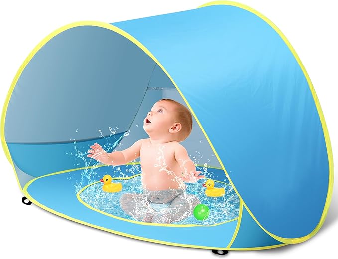 Baby Beach Tent with Pool, Pop Up Sun Shelter UPF 50+ UV Protection for Infant Toddlers, Portable Shade Tent with Carry Ba...