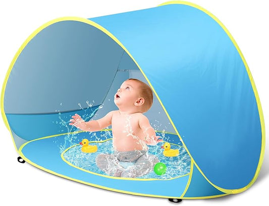 Baby Beach Tent with Pool, Pop Up Sun Shelter UPF 50+ UV Protection for Infant Toddlers, Portable Shade Tent with Carry Ba...