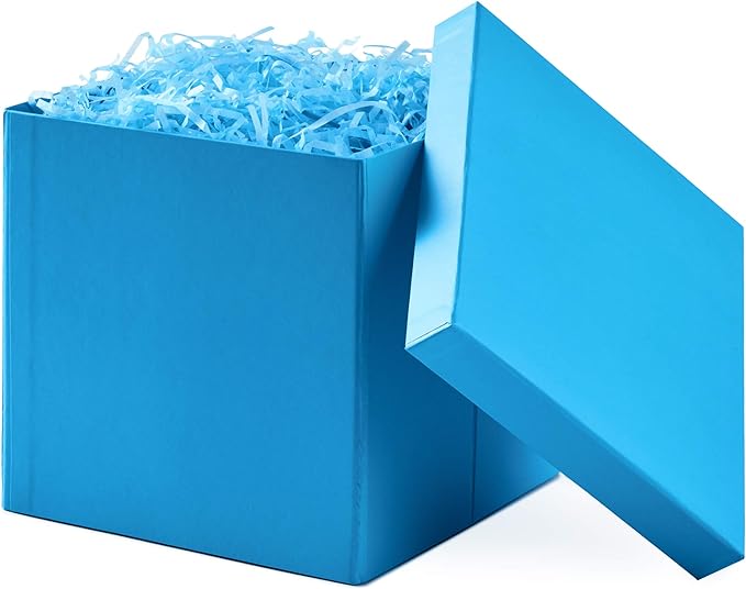 Hallmark Medium Gift Box with Lid and Shredded Paper Fill (Turquoise Blue 7 inch Box) for Birthdays, Graduations, Annivers...