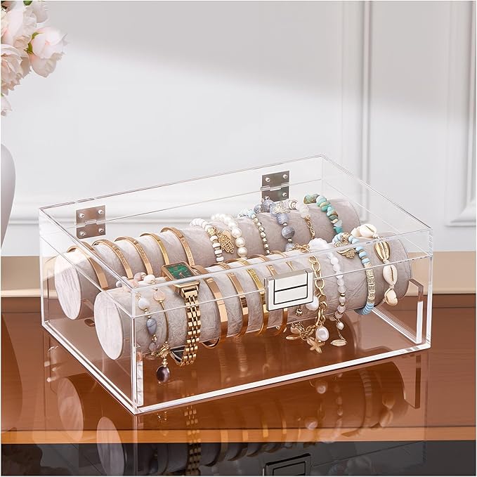 Lolalet Acrylic Bracelet Organizer Box, Clear Jewelry Display Holder for Bangles Watches, Jewellery Accessories Storage Ca...