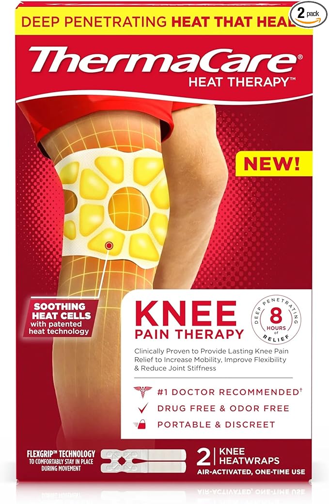 ThermaCare Knee HeatWraps - Targeted Knee Pain Relief with 8-Hour Therapeutic Heat - Flexible, Discreet, Drug-Free Portabl...