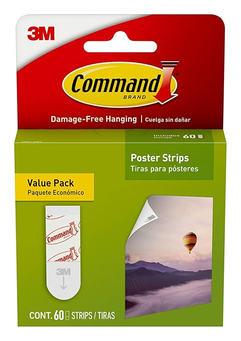 Command Poster Strips Value Pack, 60 Strips Damage-Free Poster Hangers, No Tools Requried, Great for Home, Room, Wall, Off...