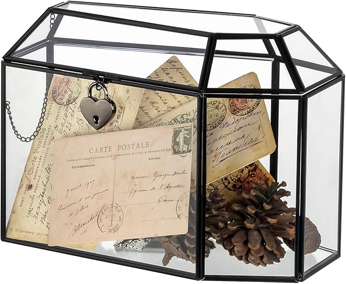 NCYP Gothic Glass Box with Swing Lid and Lock, Geometric Keepsake Card Display Organizer for Wedding Party - Halloween Dec...