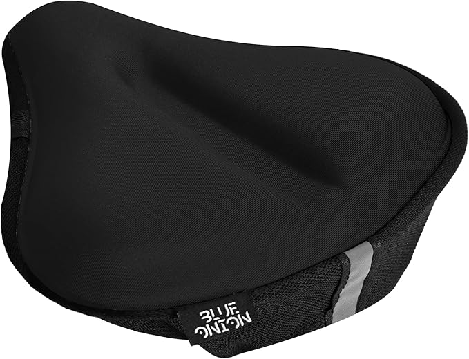 Blue Onion Gel Bike Seat Covers with Safety Reflector - The Most Comfortable Exercise Bike Seat Cushion Cover with Thicker...