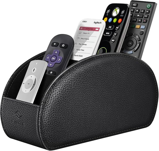Fintie Remote Control Holder, 5 Compartments Vegan Leather TV Remoter Caddy Desktop Organizer Makeup Brush Holder Storage ...