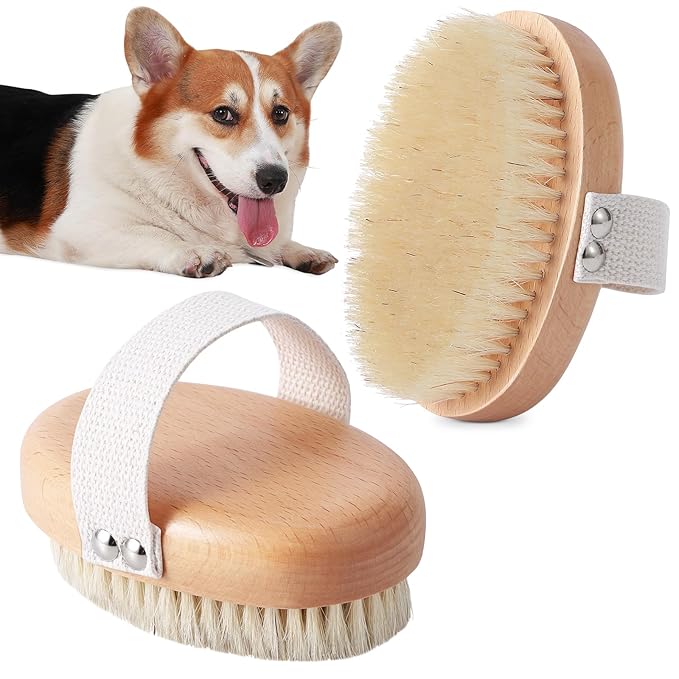 Soft Boar Bristle Pet Palm Brush for Short Haired Dogs and Cats with Band, Reduce Shedding, Ergonomic Dog Brush, Easy to H...