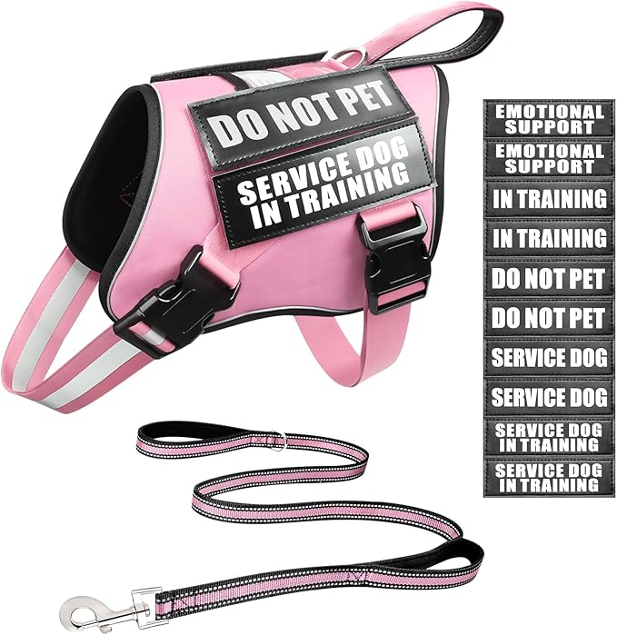 MOOGROU Service Dog Vest Harness and Leash Set+10 Patches,No Pull&Easy Walk Reflective Dog Harness with Soft Padded Handle...