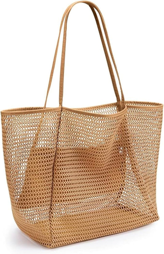 BESSKON Large Beach Bags for Women, Mesh Beach Tote with Zipper, Foldable Pool Tote Bag Travel Beachbag Waterproof Sandproof