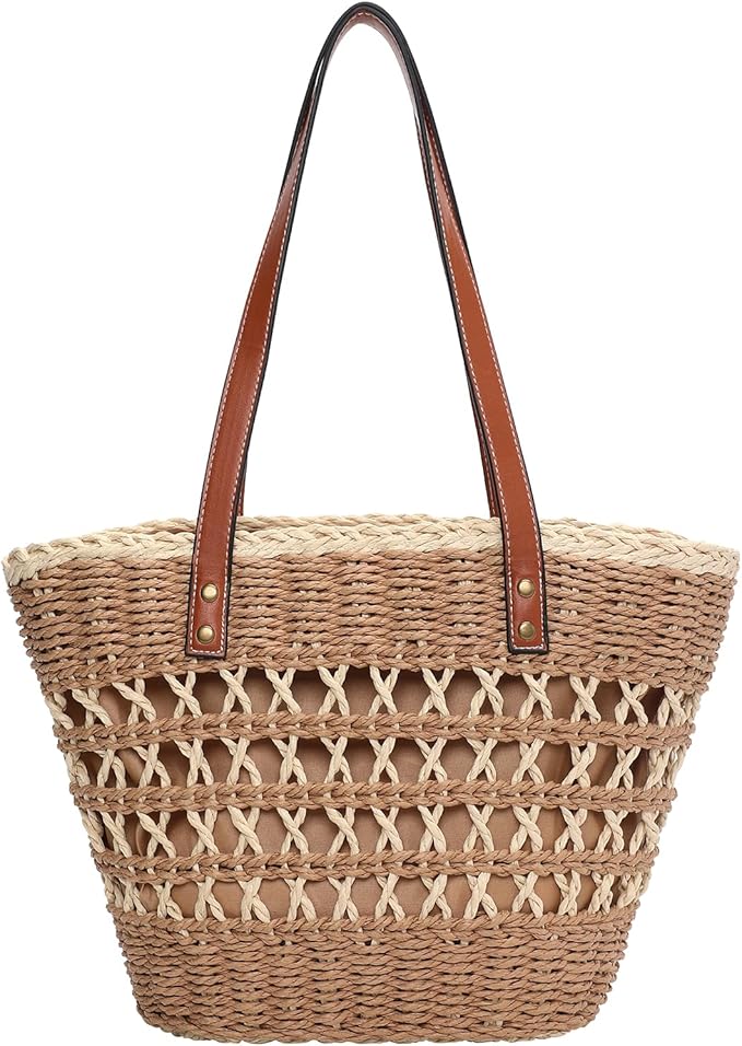 Tavaleu Straw Beach Bags for Women, Tote Handbag Shoulder Bag for Women, Beach Straw Purse Buckets Summer Fashion Hobo Bags