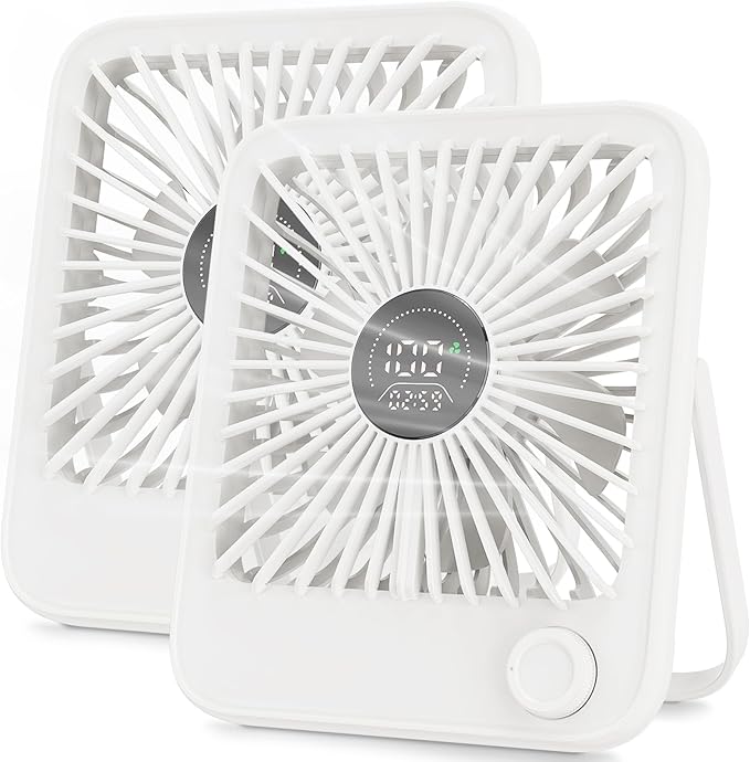 Ouddy Mode 2 Pack Small Desk Fan, Rechargeable Quiet Portable Travel Fan with 100 Wind Speeds Digital Display White Person...