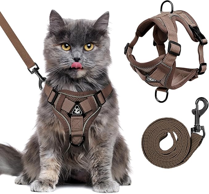 Large Cat Harness and Leash Set for Walking - Escape Proof Adjustable Vest, Reflective Breathable Mesh with 4 Buckles for ...