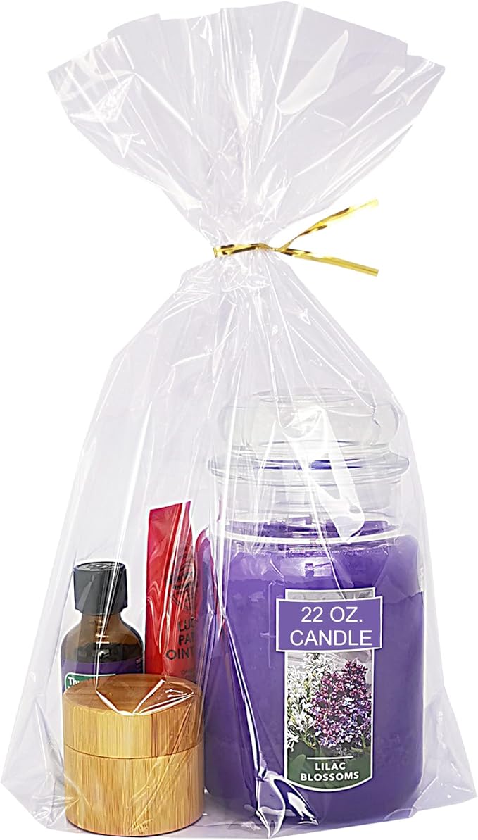 Wowfit 50 CT 12x16 inches Large Clear Bottom Gusset Cellophane Gift Bags with 6" Gold Twist Ties, Cello Packaging for Baby...