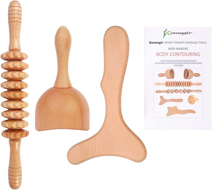 Komogir 3-in-1 Wood Therapy Massage Tools Lymphatic Drainage Massager Wooden Massager for Maderoterapia,Anti-Cellulite, Bo...