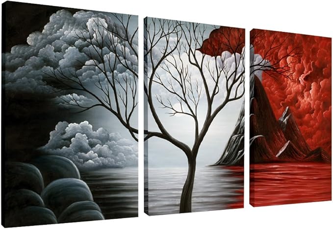 Wieco Art The Cloud Tree 3 Panels Modern Giclee Canvas Prints Artwork Abstract Seascape Paintings Reproduction Sea Beach P...