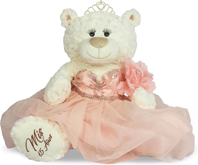 KINNEX COLLECTIONS SINCE 1997 Large 20” Quinceañera Teddy Bear Centerpiece – Elegant Dress, Oversized Keepsake Gift for 15...