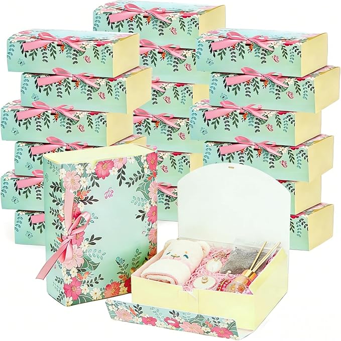 ZAVOOS 20 Pack Gift Boxes with Lids, 10.6 x 7.8 x 3.1 Inch Paper Floral Bridesmaid Proposal Box with Ribbon, Large Decorat...