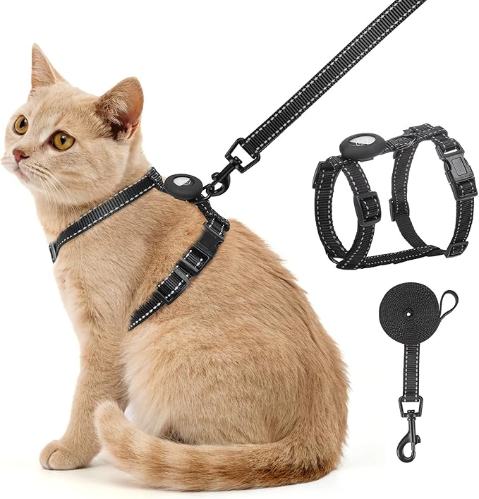 SCENEREAL Cat Harness and Leash Set Escape Proof with Airtag Holder, Reflective Pet Harnesses for Walking, Adjustable Soft...
